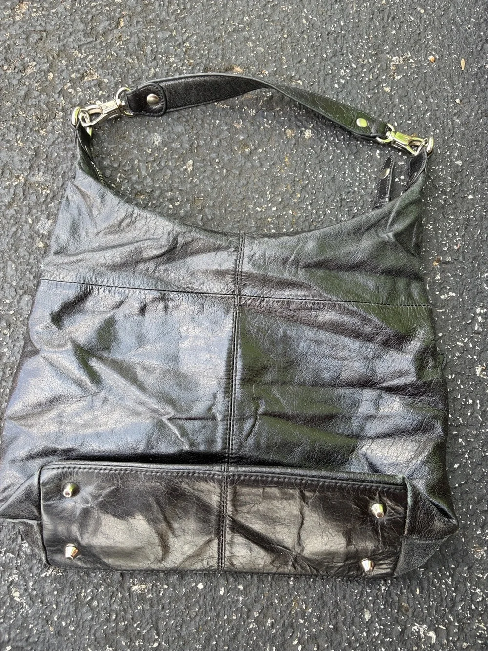 HOBO Black Leather Hobo Shoulder Bag with Front Zip